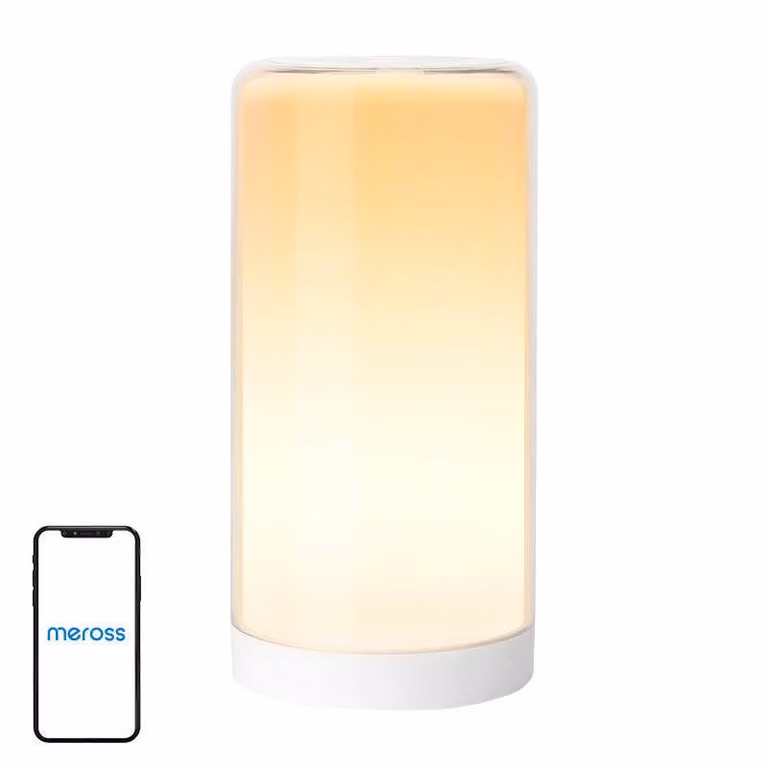 Lámpara de mesa LED Meross MSL430HK(EU) con iluminación ambiental RGB, regulable y control remoto, compatible con Apple HomeKit y Google Assistant, color blanco