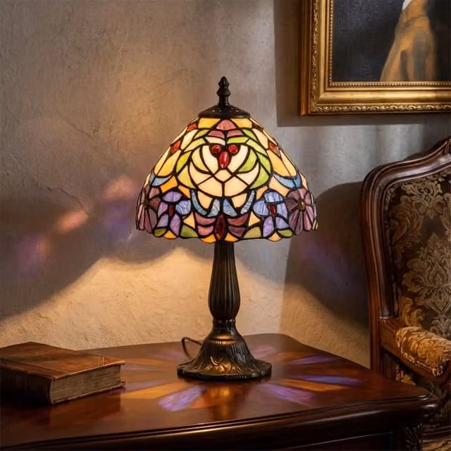 Lámpara de mesa Rabalux estilo clásico en bronce y cristal multicolor con casquillo E14