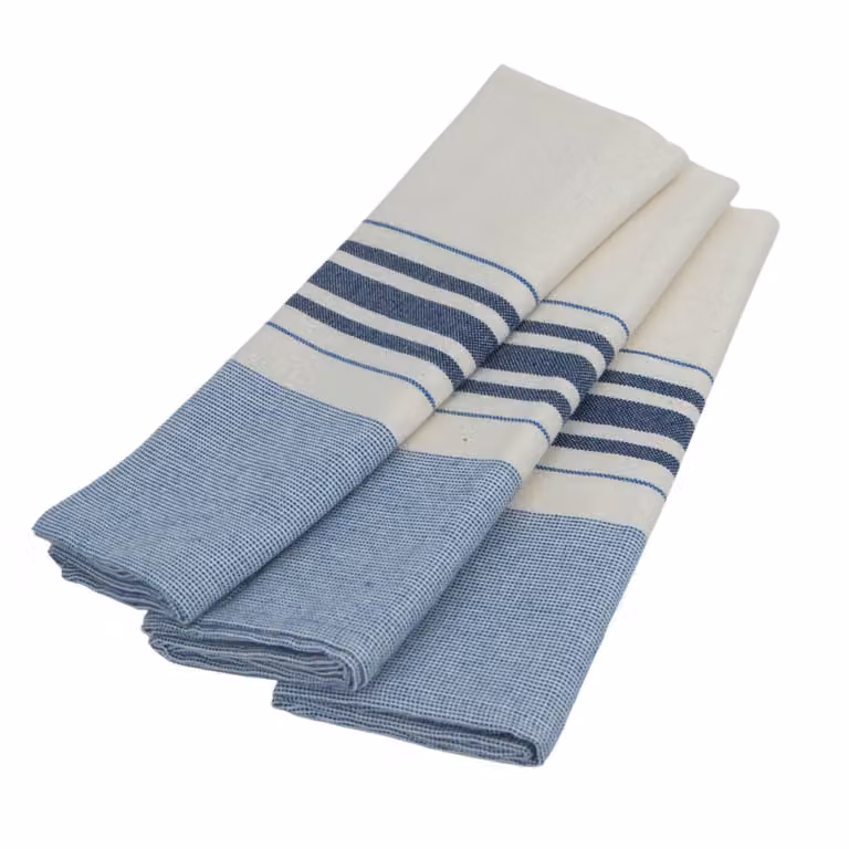 Pack de 3 paños de cocina Febronie de algodón azul con diseño de rayas, altamente absorbentes y con certificación Oeko-Tex Standard 100, An/P: 45 x 70 cm