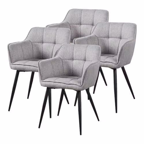 Conjunto de 4 sillas de comedor Birmingham en.casa de color gris con reposabrazos y patas de acero, An/P/Al: 81 x 57 x 53 cm