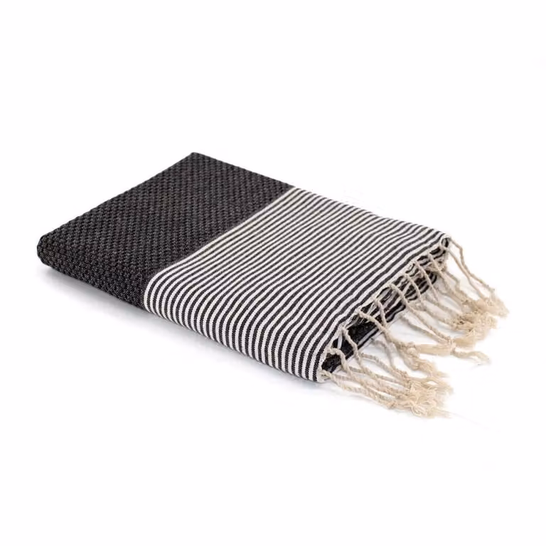 Fouta de algodón Febronie con diseño de panel de abeja en color negro, An/P: 100 x 200 cm