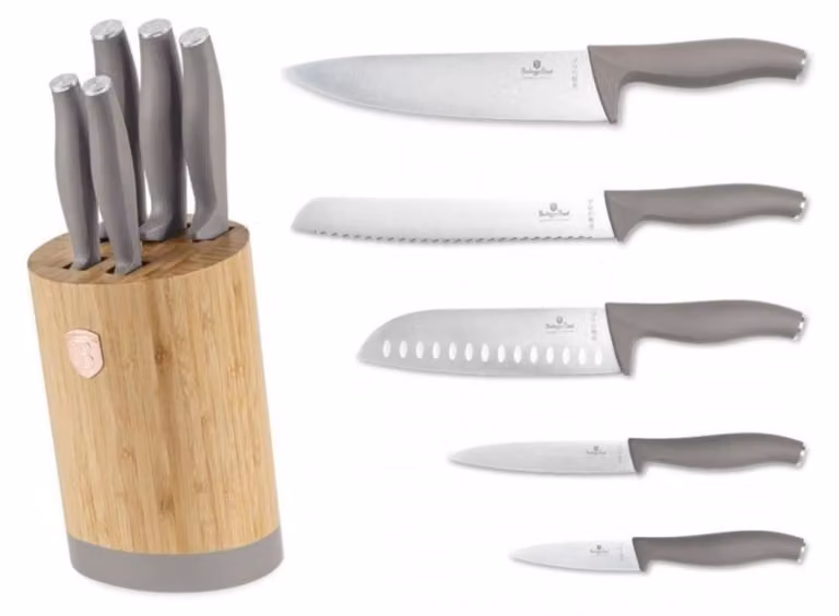 Juego de cuchillos Berlinger Haus BH-2756 con bloque de madera en colores gris, plata y beige y hojas de acero inoxidable