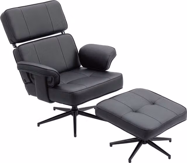 Sillón reclinable ajustable con otomana NORTHIX en piel sintética color negro