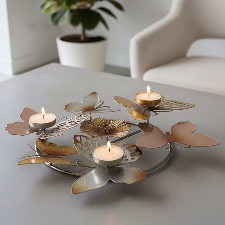Portavelas de metal Mauro Ferretti con diseño floral multicolor para tealight, An/P/Al: 39 x 35,5 x 7 cm