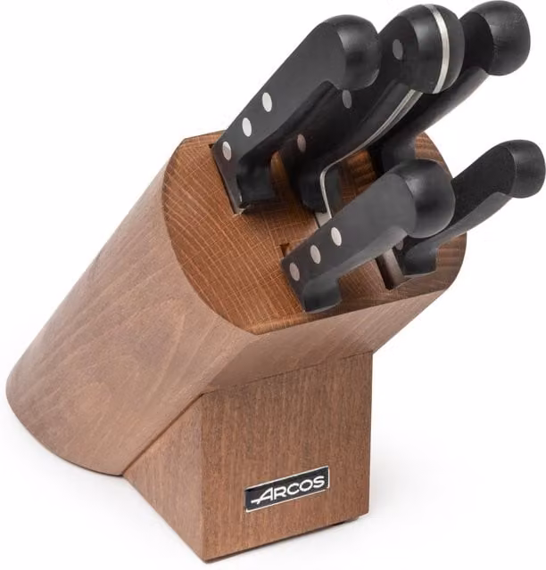 Juego de cocina Arcos Serie Universal de 5 piezas con taco de madera y color negro
