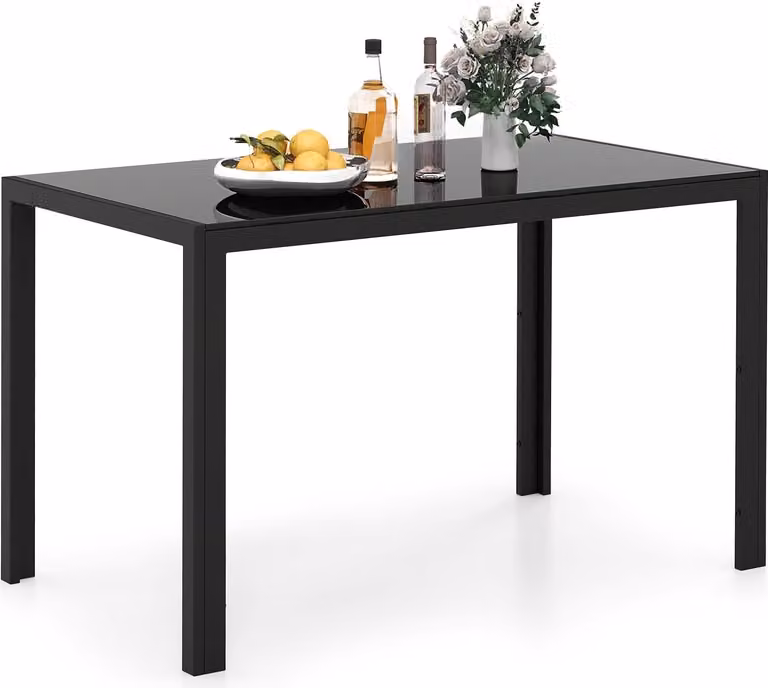 Mesa de comedor moderna Northix con tapa de cristal y estructura de metal negra para 4 personas, An/P/Al: 120 x 70 x 75 cm
