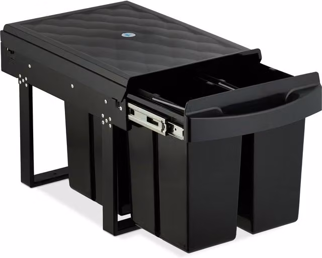 Cubo de basura encastrable bajo fregadero Relaxdays, 4 compartimentos de 8 l cada uno, extraíble con filtro de olores, negro, An/P/Al: 34,6 x 34 x 51,8 cm