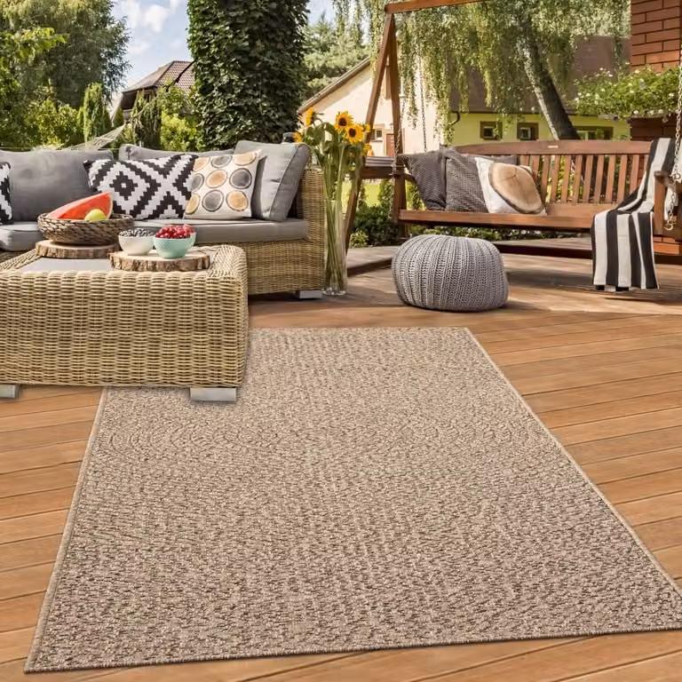 Alfombra de exterior Teppich-Traum con aspecto de sisal para jardín, terraza o balcón, resistente a los rayos UV y de fácil cuidado, An/P: 80 x 150 cm, color beige y marrón
