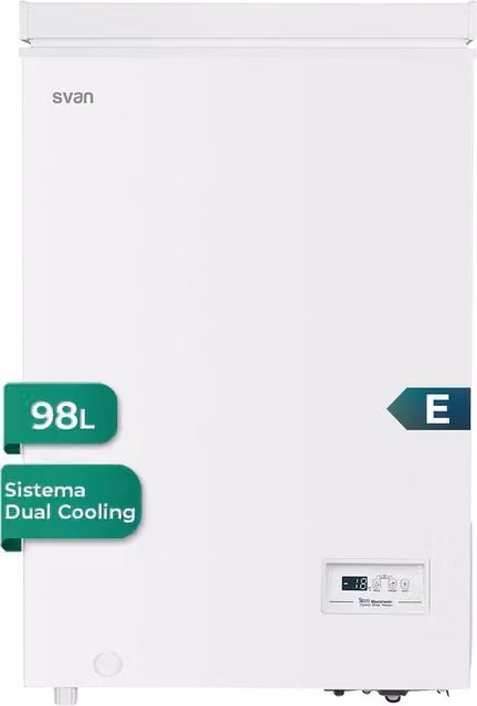 Congelador horizontal Svan Sch1001edc de 98 litros, color blanco, con dual zone cooling y eficiencia energética clase E