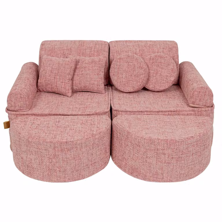 Sofá modular infantil MeowBaby de 12 piezas en color rosa con tapicería de tela y fundas extraíbles