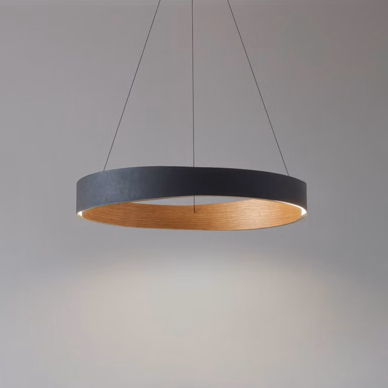 Lámpara colgante LED Daelor de Lucande en negro y madera, atenuable, ideal para salón o comedor