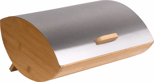 Panera decorativa de bambú y metal con tapa de BELIANI, color plateado, An/P/Al: 36 x 25 x 16 cm