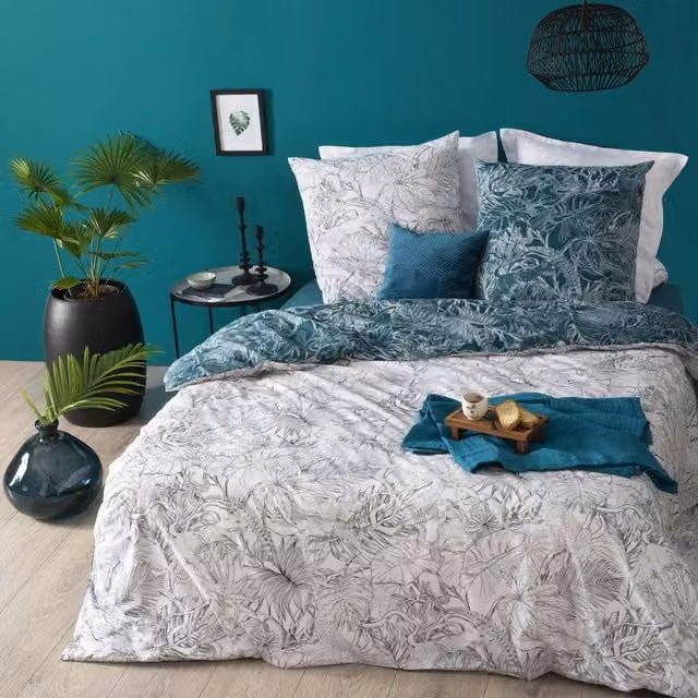 Juego de cama Jungle de algodón Atmosphera con diseño floral en blanco y negro de 240 x 220 cm