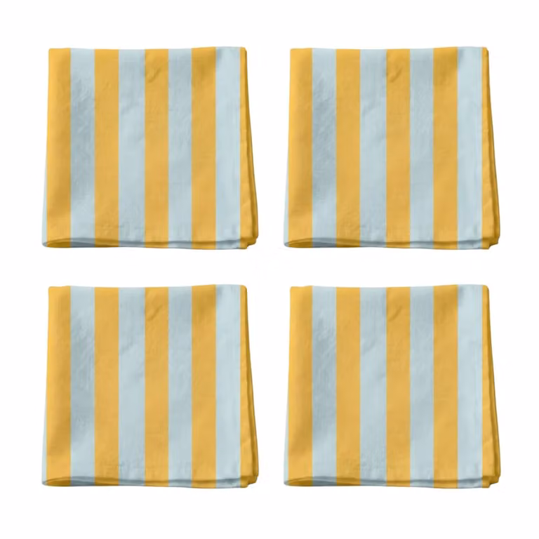 Set de 4 servilletas de algodón con diseño de rayas multicolor en amarillo y azul de Muare Home