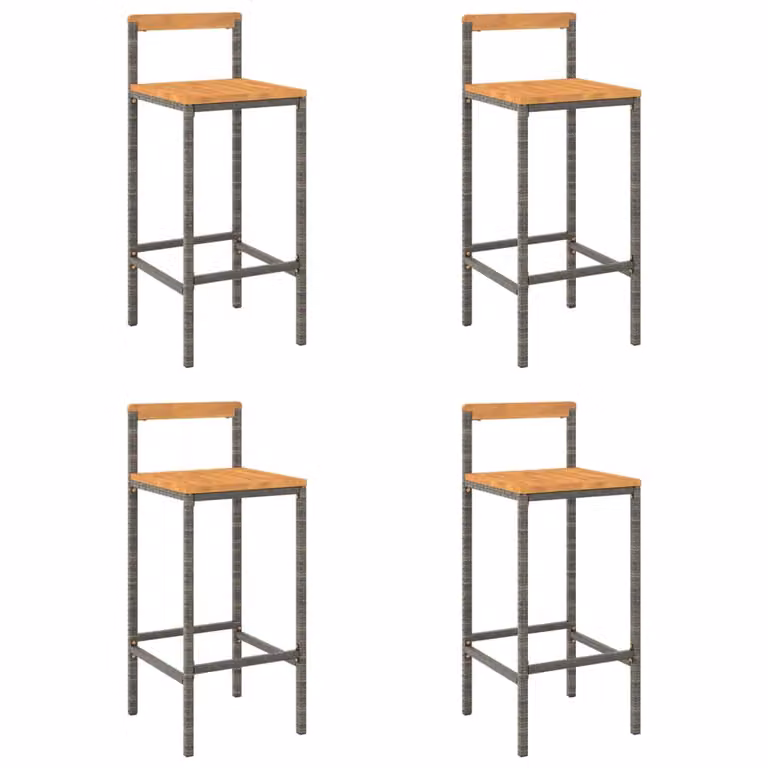 Set de 4 taburetes altos vidaXL de madera de acacia y ratán sintético en color gris y marrón