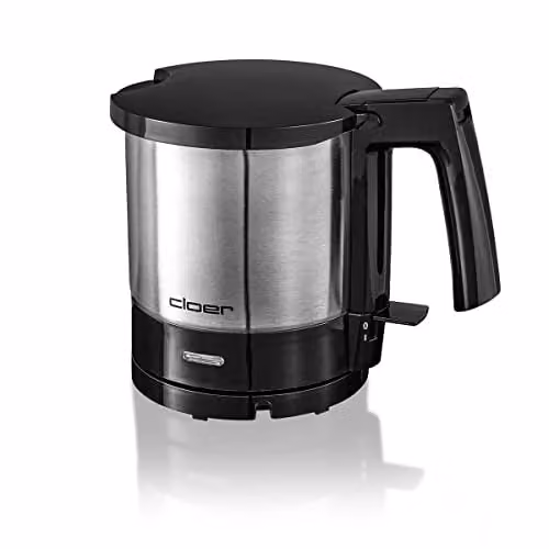 Hervidor de agua eléctrico Cloer 4720 de 1 litro, 2000 vatios, acero inoxidable, color negro