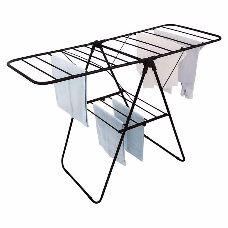 Tendedero plegable Spetebo de 2 niveles en color negro con 15 m de secado y estructura metálica, An/P: 136 x 59 cm