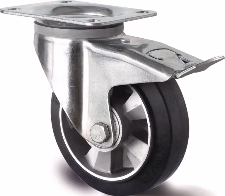 Rueda giratoria de alta capacidad TECWERK con base de goma elástica, diámetro 160 mm y altura total: 19,5 cm