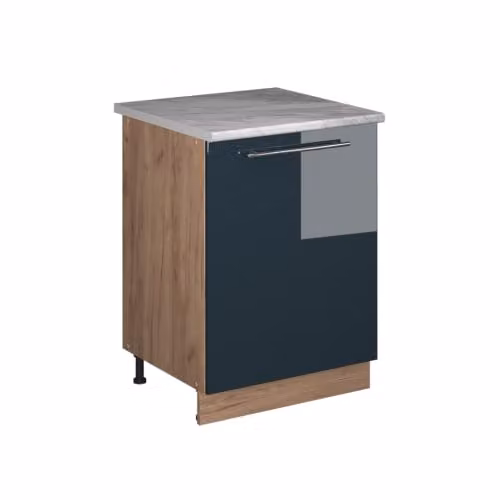Mueble bajo para fregadero Vicco Fame-Line en azul oscuro alto brillo y roble dorado, An/P/Al: 60 x 51,6 x 82 cm