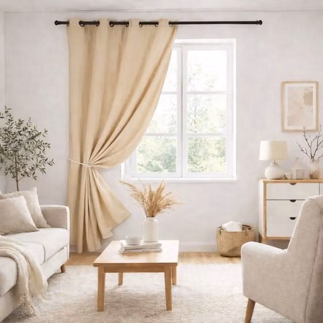 Cortina Blackout Home Maison Beige de Satén con Ojales, An/Al: 140 x 260 cm
