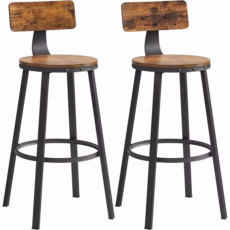 Set de 2 Taburetes de Bar Loft Kendra Home de Madera y Acero en Color Marrón Estilo Industrial