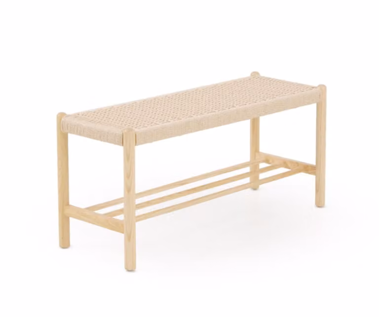 Banco de madera de fresno con asiento trenzado GEESE HOME estilo escandinavo en color marrón y beige