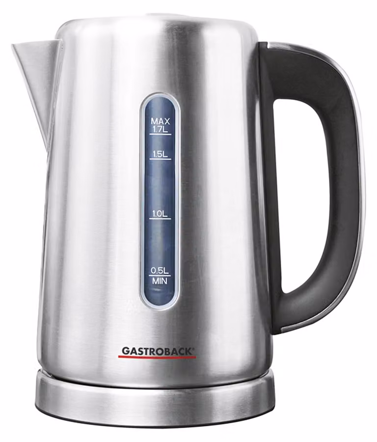Hervidor de agua Gastroback Design Express de 1,7 l, 3000 W, acero inoxidable, color plata y negro