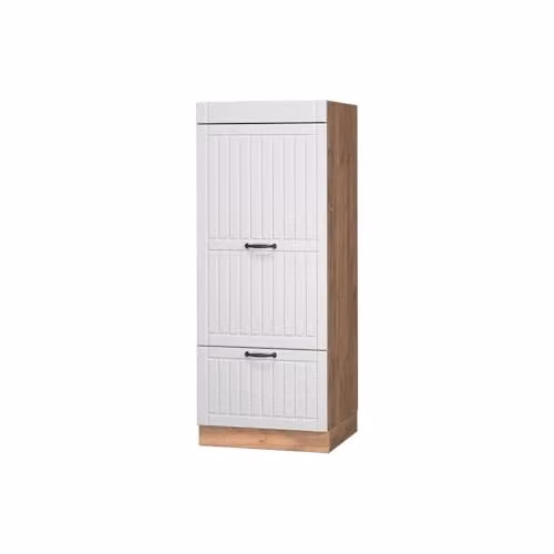 Armario alto de cocina Vicco Fame-Line estilo casa de campo en blanco y roble con puertas de cierre suave An/P/Al: 60 x 58,1 x 153,6 cm