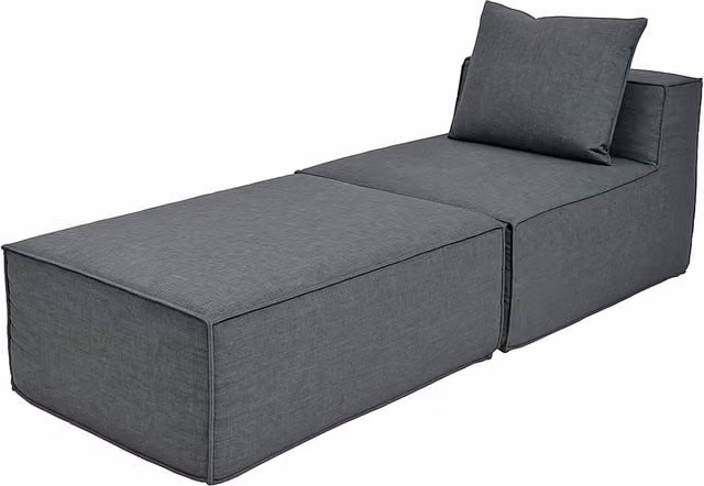 Chaise longue y otomano Mendler HWC-O54 tapizados en tela gris An/P/Al: 63 x 75 x 194 cm