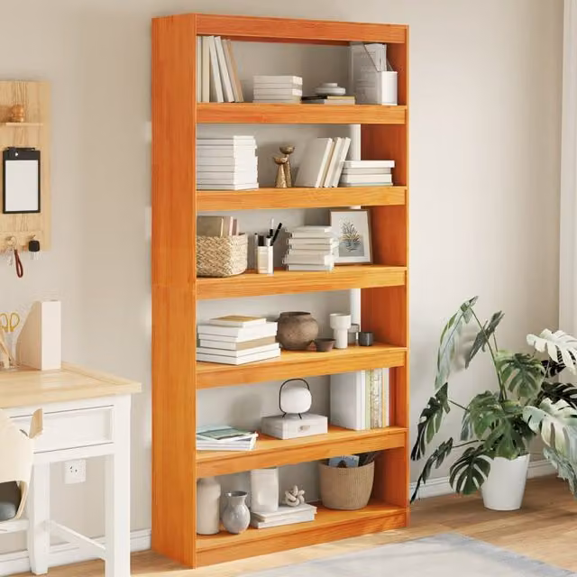 Estantería divisor de espacios vidaXL de madera maciza de pino color marrón An/P/Al: 100 x 30 x 199,5 cm