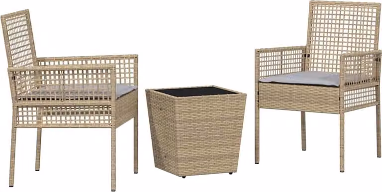 Juego de Bistro de Jardín Syfax de 3 Piezas en Ratán Sintético y Cristal Color Beige