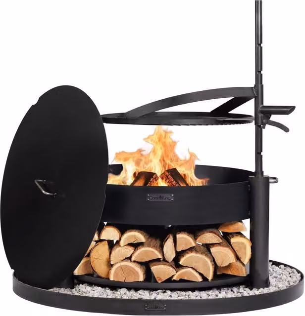 Fire bowl multifuncional COOKKING en acero de color gris y negro para leña