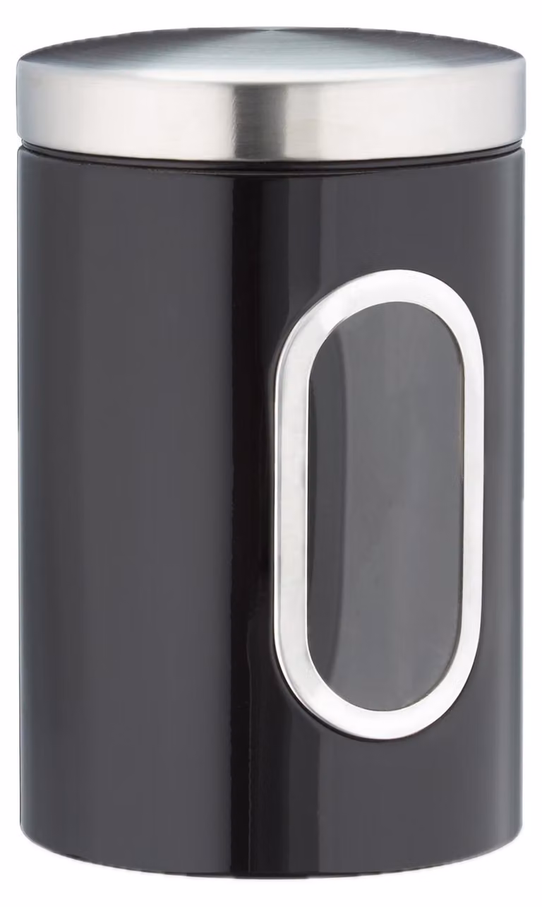 Set de 4 recipientes herméticos Relaxdays de metal con tapa y ventana transparente, color negro, capacidad de 1,4 l cada uno