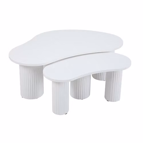Mesa de centro nido Oviala de melamina blanca para salón