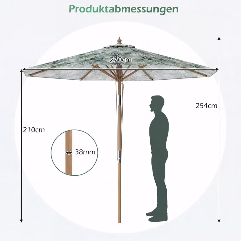 Sombrilla de jardín Northix verde de 270 cm con inclinación y ventilación de poliéster