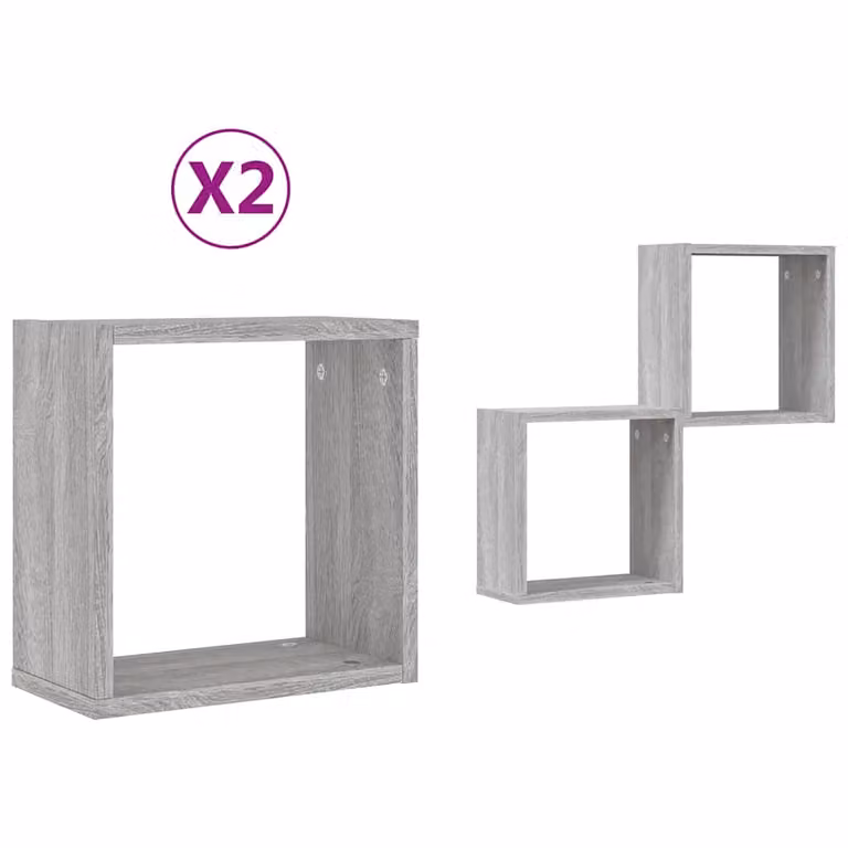 Set de 2 estantes de pared tipo cubo vidaXL en color gris sonoma, An/P/Al: 30 x 15 x 30 cm