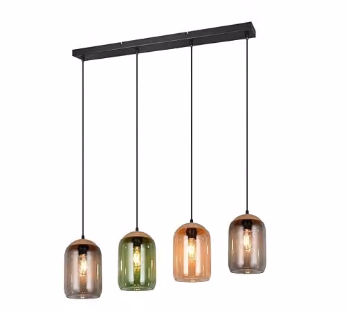 Lámpara de techo decorativa Trio con 4 pantallas de vidrio y listón negro para salón, cocina o comedor, compatible con bombillas E27 de 10W y regulable