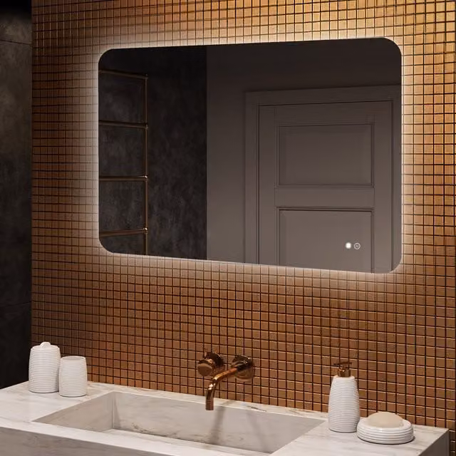 Espejo de baño LED Artforma redondo con sensor táctil y función antivaho An/Al: 100 x 70 cm