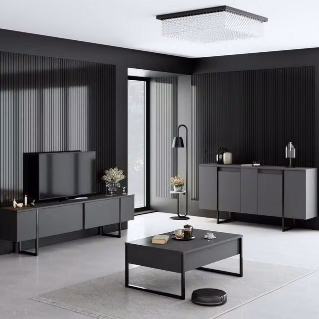 Set de muebles de sala Pignano DMORA modular con 4 estantes y puertas abatibles en color negro antracita