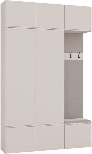 Armario de pasillo moderno Topeshop HAGA III 2SZ1W con 8 puertas en color beige mate, An/P/Al: 238 x 350 x 165 cm