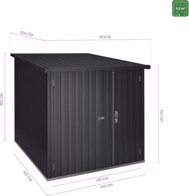 Caseta de jardín Arth HOGGAR de acero galvanizado en color antracita con doble puerta y cerradura, An/P/Al: 204 x 163 x 204 cm