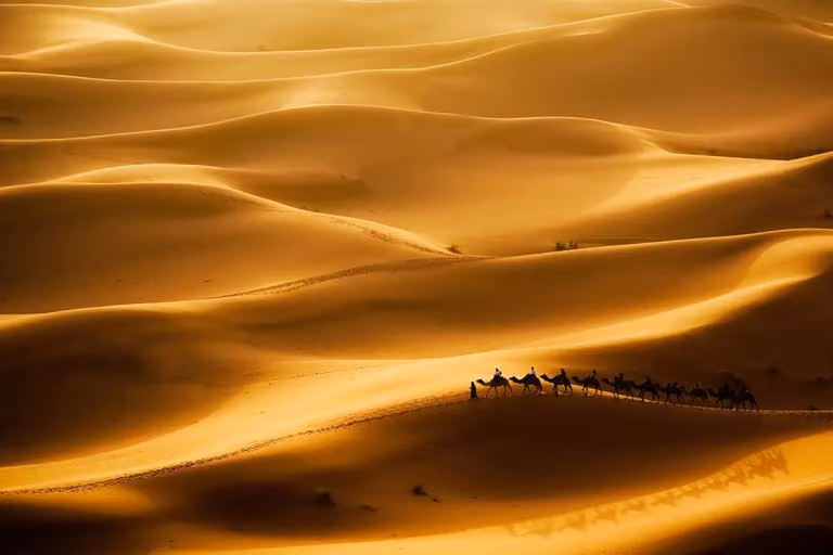 Cuadro paisaje desierto de los nómadas Hexoa, impresión sobre lienzo amarillo, An x Al: 90 x 60 cm