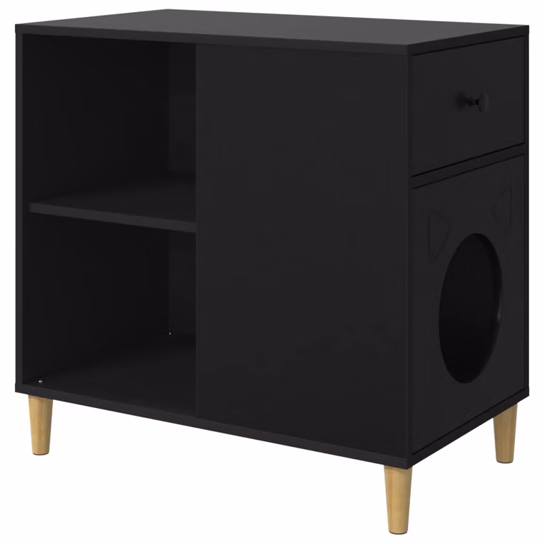 Casa para gatos vidaXL en color negro de madera de ingeniería, An/P/Al: 72 x 42,5 x 70 cm