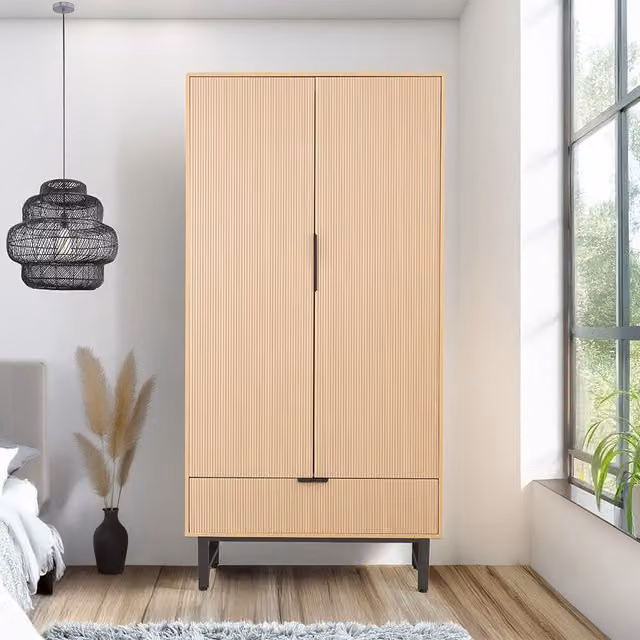 Armario NYLA de Home Deluxe con puertas correderas en acabado mixto natural, negro y beige, An/P/Al: 100 x 40 x 200 cm