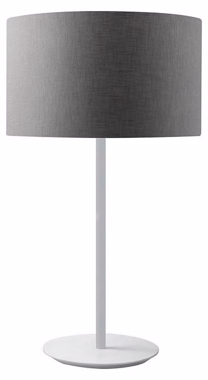Lámpara de mesa Vivien de Rossini Illuminazione en color blanco y gris con pantalla cilíndrica de tejido, casquillo E27, potencia de 75 W y protección IP20