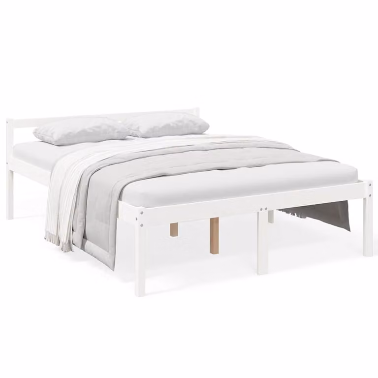 Cama para personas mayores vidaXL de madera maciza de pino en color blanco, An/P/Al: 160 x 200 cm
