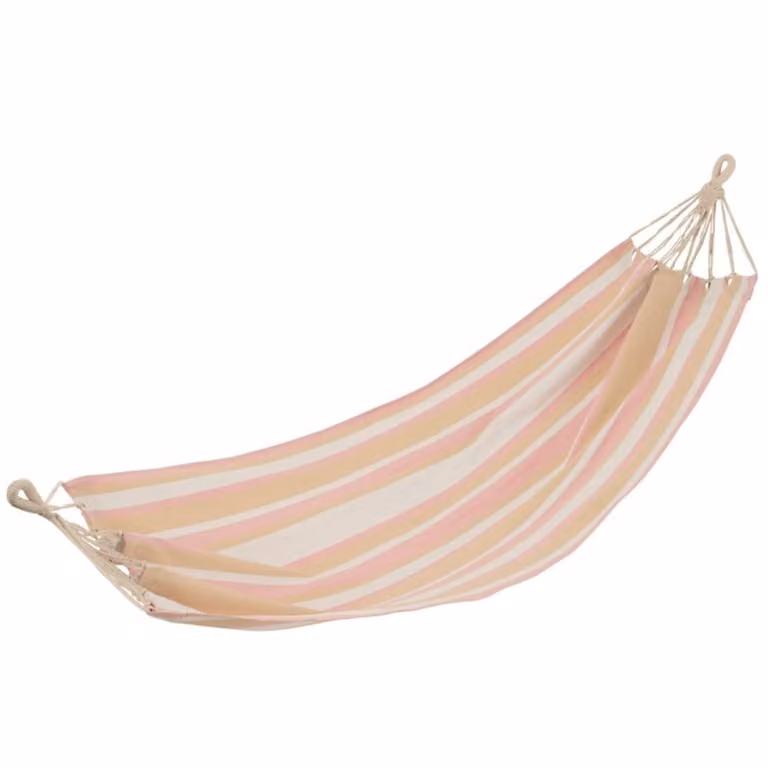 Hamaca J-line de poliéster con diseño de rayas en rosa y beige para jardín o terraza