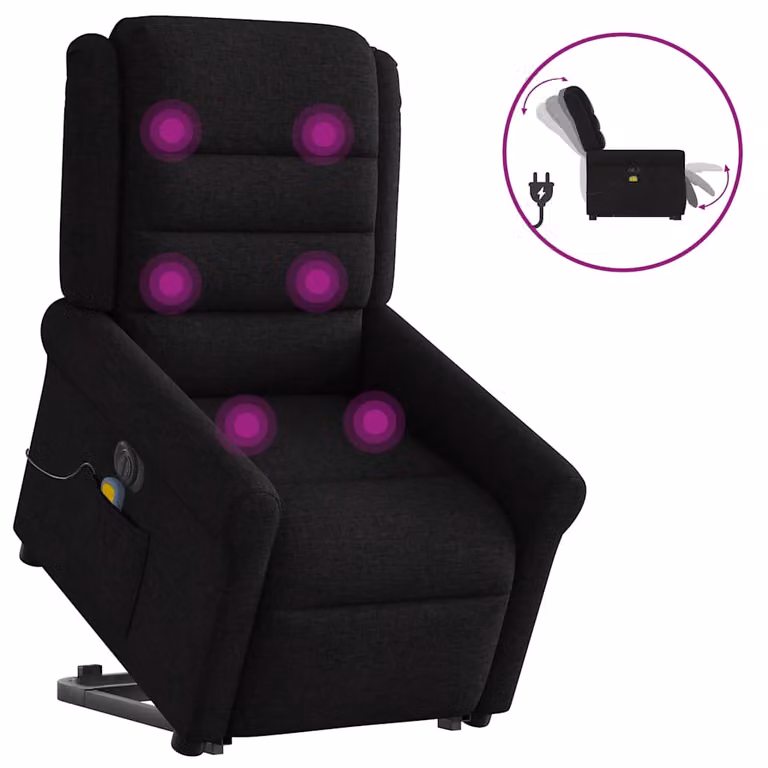 Sillón de masaje eléctrico reclinable y elevable vidaXL en tela color negro
