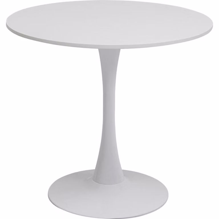 Mesa de comedor redonda moderna Kare Design en color blanco de MDF lacado con diámetro de 80 cm