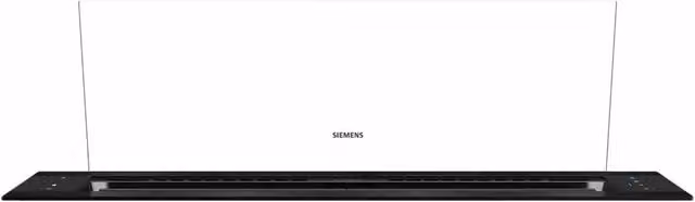 Campana de superficie Siemens iq700 LD98WMM60 en color negro con extracción de 833 m³/h y diseño de vidrio empotrable